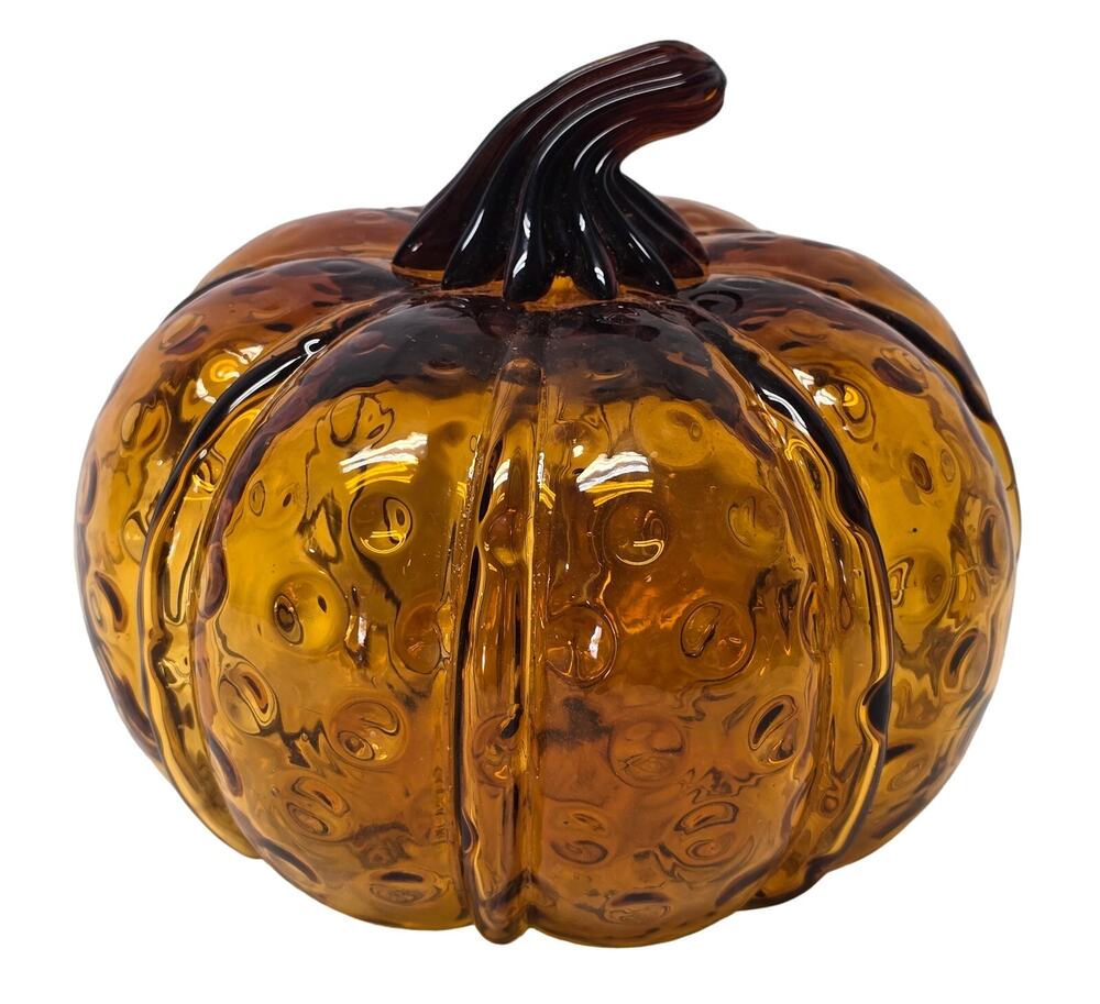 Vibrant Hand Blown Glass Pumpkin 7" Holiday Fall Home Decor Decorative Gourd